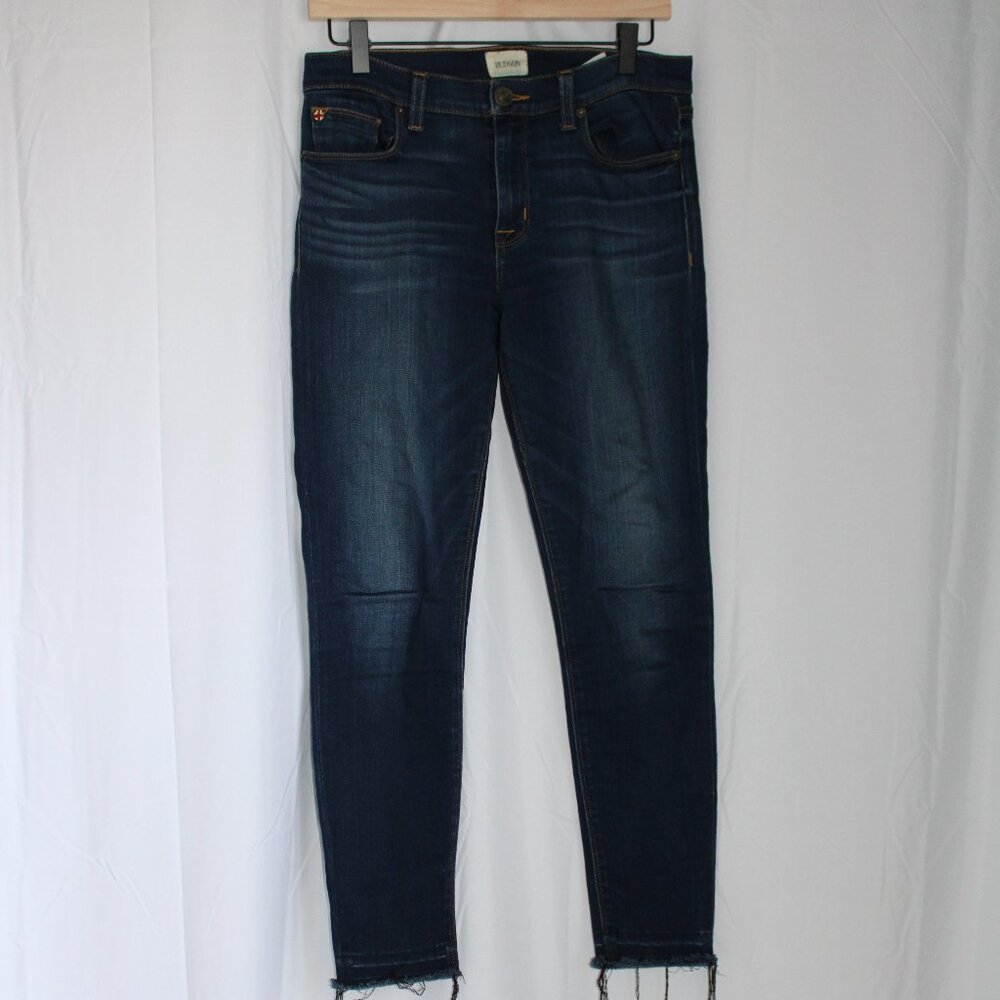 Hudson Jeans Natalie Raw Hem Skinny Ankle Jeans Dark Wash Mid Rise Slim Size 27